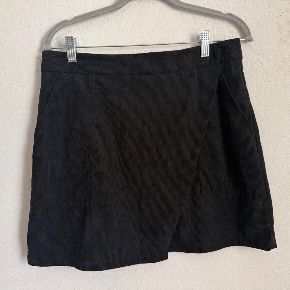 SHEIN Black Ribbed Wrap Skort Mini Skirt Size Large